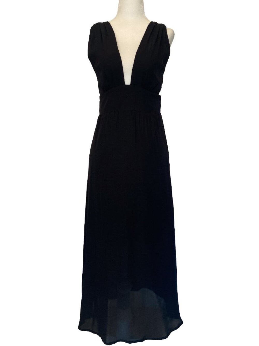 Myne Black V-Neck Plunge Silk Maxi Dress Sz 2 Minimalist Glam Chic